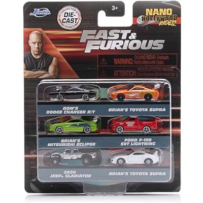 Jada Toys Fast & Furious 6-pack nanofordon (1,65 tum) Set med 6 modellbilar av metall, officiellt licensierade, minifordon för fans och barn från 3 år, samlarset i blisterförpackning Jada Toys Fast & Furious 6-pack nanofordon (1,65 tum) Set med 6 modellbilar av metall, officiellt licensierade, minifordon för fans och barn från 3 år, samlarset i blisterförpackning