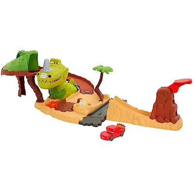 Mattel Disney och Pixars Bilar-leksaker, dinosaurielekplats med Blixten McQueen-leksaksbil, dinosaurie och barnaktiverad action, Bilar på väg HNL99 Mattel Disney och Pixars Bilar-leksaker, dinosaurielekplats med Blixten McQueen-leksaksbil, dinosaurie och barnaktiverad action, Bilar på väg HNL99
