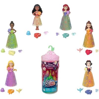 Mattel Disney Princess Royal Color Reveal, små dockor med sex överraskningar, däribland doftande ring och fyra tillbehör (docka kan variera), trädgårdskalasserien HRN63 Mattel Disney Princess Royal Color Reveal, små dockor med sex överraskningar, däribland doftande ring och fyra tillbehör (docka kan variera), trädgårdskalasserien HRN63