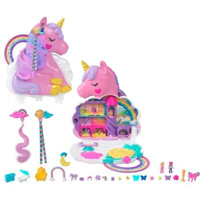 Polly Pocket HMX18 Mini leksak, regnbåge enhörning salong styling huvud och kista lekset med 2 små dockor, över 25 tillbehör och rörliga lekelement, leksaker för barn från 4 år och uppåt Polly Pocket HMX18 Mini leksak, regnbåge enhörning salong styling huvud och kista lekset med 2 små dockor, över 25 tillbehör och rörliga lekelement, leksaker för barn från 4 år och uppåt