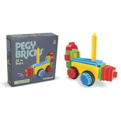 Miniland Pegy Bricks: All On Board Byggsats för barn med 22 stora delar för att skapa ett tåg, kreativt spel för att utveckla fantasi och motorik, från 2 år Miniland Pegy Bricks: All On Board Byggsats för barn med 22 stora delar för att skapa ett tåg, kreativt spel för att utveckla fantasi och motorik, från 2 år
