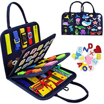 JADUFHU Montessori Busy Board 1 år pedagogisk leksak finmotorisk utveckling leksak för baby, bärbar spelbräda för tidig barndom, blå JADUFHU Montessori Busy Board 1 år pedagogisk leksak finmotorisk utveckling leksak för baby, bärbar spelbräda för tidig barndom, blå