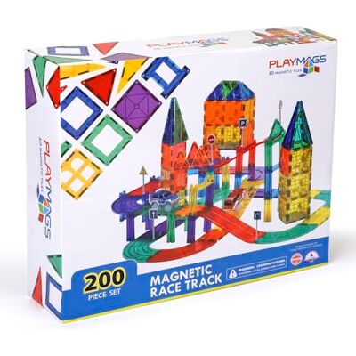 Playmags 200 delar set med magnetiska plattor, racerbana, innehåller 2 motoriska racerbilar, för barn från 3 år Playmags 200 delar set med magnetiska plattor, racerbana, innehåller 2 motoriska racerbilar, för barn från 3 år