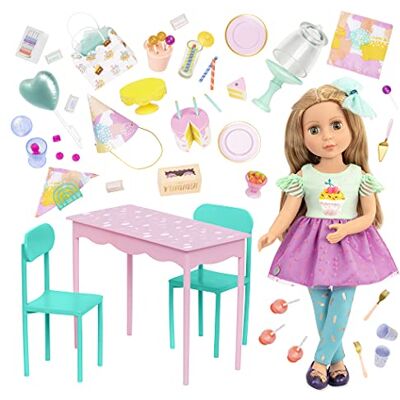 Glitter Girls Dockor – justerbar 35,5 cm docka sashka och överraskning födelsedagsfest set – bord och stolmöbler – lek mat tårta, godis och dekorationstillbehör – leksaker för barn i åldrarna 3+ Glitter Girls Dockor – justerbar 35,5 cm docka sashka och överraskning födelsedagsfest set – bord och stolmöbler – lek mat tårta, godis och dekorationstillbehör – leksaker för barn i åldrarna 3+