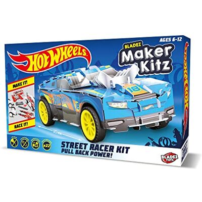 BLADEZ Hot Wheels Street Racer, dra tillbaka fordon för barn, licensierad byggsats, STEM aktivitet, sortiment av färger och stilar, 6 att samla in, motortillverkare Kitz Toyz BLADEZ Hot Wheels Street Racer, dra tillbaka fordon för barn, licensierad byggsats, STEM aktivitet, sortiment av färger och stilar, 6 att samla in, motortillverkare Kitz Toyz