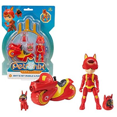 Giochi Preziosi Petronix Defender Matt & Pup – E, Uppdrag med motorcykel och avtagbar ryggsäck leksak, actionfigur 7 cm, superhjälte transformerbar för barn från 3 år Giochi Preziosi Petronix Defender Matt & Pup – E, Uppdrag med motorcykel och avtagbar ryggsäck leksak, actionfigur 7 cm, superhjälte transformerbar för barn från 3 år