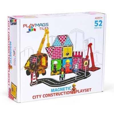 Playmags 52-Delars Magnetiska Byggplattor För Stadsbyggnation, Byggklossar Med Kran- Och Vägbitar, Pedagogiska STEM-Leksaker För Pojkar Och Flickor Från 3 År Playmags 52-Delars Magnetiska Byggplattor För Stadsbyggnation, Byggklossar Med Kran- Och Vägbitar, Pedagogiska STEM-Leksaker För Pojkar Och Flickor Från 3 År