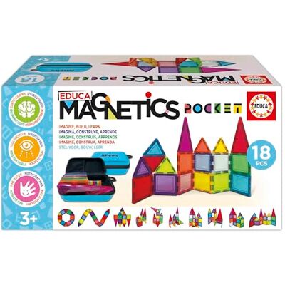 Educa Magnetics Fodral med 18 magnetiska block 3D-byggnad pedagogiskt spel för barn innehåller 2 djur och 8 kort. Bygg geometriska figurer. Från 3 år (20271) Educa Magnetics Fodral med 18 magnetiska block 3D-byggnad pedagogiskt spel för barn innehåller 2 djur och 8 kort. Bygg geometriska figurer. Från 3 år (20271)