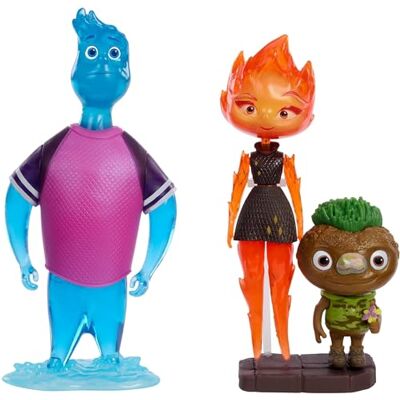 Mattel Disney och Pixar Elemental-actionfigur 3-pack, autentiska ställbara filmleksaker i hög kvalitet, liten skala, klara för lek, presentset HMM09 Mattel Disney och Pixar Elemental-actionfigur 3-pack, autentiska ställbara filmleksaker i hög kvalitet, liten skala, klara för lek, presentset HMM09
