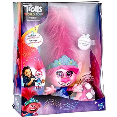 Hasbro DreamWorks Trolls World Tour hårdans Poppy, interaktiv, talande och sjungande docka med rörligt hår, för flickor och pojkar från 4 år Hasbro DreamWorks Trolls World Tour hårdans Poppy, interaktiv, talande och sjungande docka med rörligt hår, för flickor och pojkar från 4 år
