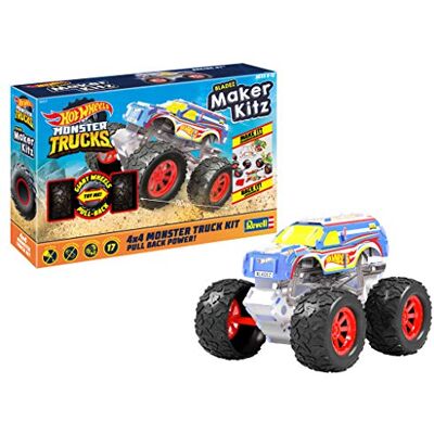Revell 50317 Monster Truck Racing #1, leksaksbil 1:32 med hopprisk Hot Wheels Maker Kitz-montera och kör, med dragmotor (pull back), vit/blå Revell 50317 Monster Truck Racing #1, leksaksbil 1:32 med hopprisk Hot Wheels Maker Kitz-montera och kör, med dragmotor (pull back), vit/blå