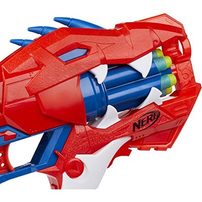 Nerf DinoSquad Raptor-Slash-pilblaster, flerfärgad, roterande trumma för 6 pilar, avfyrning i snabb följd, 6 -pilar, velociraptordesign Nerf DinoSquad Raptor-Slash-pilblaster, flerfärgad, roterande trumma för 6 pilar, avfyrning i snabb följd, 6 -pilar, velociraptordesign
