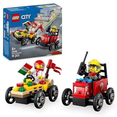 Lego City Pizzabil mot brandbil – racingpaket Byggset med lådbilsrace, Rolig present för barn från 5 år, Byggleksak med fordon och minifigurer i form av en kock och en brandman 60458 Lego City Pizzabil mot brandbil – racingpaket Byggset med lådbilsrace, Rolig present för barn från 5 år, Byggleksak med fordon och minifigurer i form av en kock och en brandman 60458