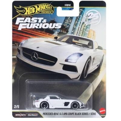 Hot Wheels Premium Fast & Furious Mercedes-Benz AMG SLS Black Samlarmodell i skala 1:64, Real Riders-däck, kaross/chassi i metall, JHW65 Hot Wheels Premium Fast & Furious Mercedes-Benz AMG SLS Black Samlarmodell i skala 1:64, Real Riders-däck, kaross/chassi i metall, JHW65