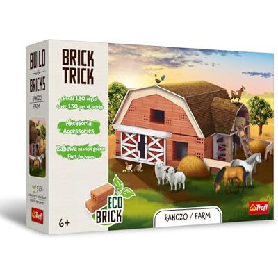 Trefl – Brick Trick: Gård/Farm Bygg med tegelstenar, EKO-klossar av riktiga tegelstenar, 130 tegelstenar, för barn från 6 år gamla Trefl – Brick Trick: Gård/Farm Bygg med tegelstenar, EKO-klossar av riktiga tegelstenar, 130 tegelstenar, för barn från 6 år gamla
