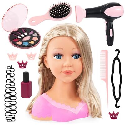 Bayer Design Charlene Super Model smink- och frisyrhuvud, håraccessoarer smink, hårtork med ljud och vind, för kreativt lekande, från 3 år Bayer Design Charlene Super Model smink- och frisyrhuvud, håraccessoarer smink, hårtork med ljud och vind, för kreativt lekande, från 3 år