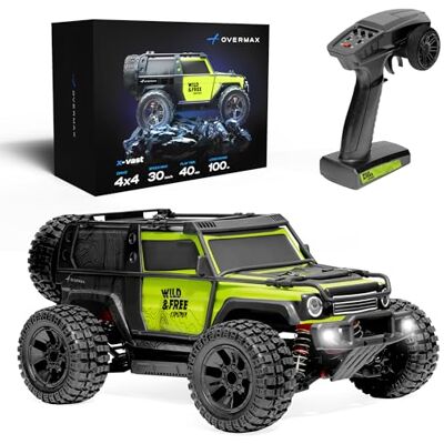 Overmax X-Vast Fjärrstyrd RC Bil Crawler 1:10, 4WD Radiostyrd Terrängbil 30 km/h med LED-ljus, Oljedämpare, Metallaxel, Skyddsbur, 2,4 GHz, 100 m Räckvidd, 2 Batterier 40 min, Stora Däck, Barn 8+ Overmax X-Vast Fjärrstyrd RC Bil Crawler 1:10, 4WD Radiostyrd Terrängbil 30 km/h med LED-ljus, Oljedämpare, Metallaxel, Skyddsbur, 2,4 GHz, 100 m Räckvidd, 2 Batterier 40 min, Stora Däck, Barn 8+