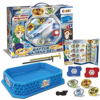 CRAZE BLADE XXL Battle Set med 4 Blade snurror i metall, kampsport-snurror inklusive tillbehör, kampfarena snurra Arena för barn, Burst snurra, barnleksak pojkar 32800 CRAZE BLADE XXL Battle Set med 4 Blade snurror i metall, kampsport-snurror inklusive tillbehör, kampfarena snurra Arena för barn, Burst snurra, barnleksak pojkar 32800