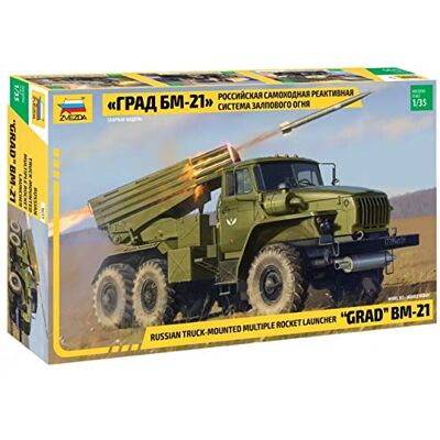Zvezda 500783655 Rysk lastbilsmonterad multiply raket avfyrare grad BM-21 500783655-1:35 plastbyggsats-modellbyggnad-byggsats för nybörjare-detaljerad, oliv, 21,6 cm Zvezda 500783655 Rysk lastbilsmonterad multiply raket avfyrare grad BM-21 500783655-1:35 plastbyggsats-modellbyggnad-byggsats för nybörjare-detaljerad, oliv, 21,6 cm
