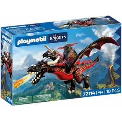 Playmobil Knights Svart drake Stor elddrake med skjutfunktion och riddare Drakleksak för barn från 4 år 72114 Playmobil Knights Svart drake Stor elddrake med skjutfunktion och riddare Drakleksak för barn från 4 år 72114