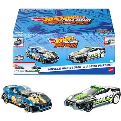 Hot Wheels , Pull-Back Speeders Set med 2 leksaksbilar i skala 1:43 (Blandade modeller, ett slumpmässigt set), högpresterande, samlarobjekt, bagageutrymme som öppnas, HPR91 Hot Wheels , Pull-Back Speeders Set med 2 leksaksbilar i skala 1:43 (Blandade modeller, ett slumpmässigt set), högpresterande, samlarobjekt, bagageutrymme som öppnas, HPR91