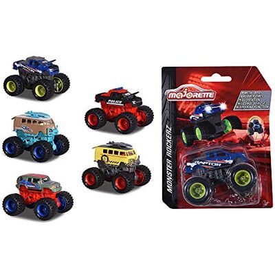 Majorette Assortment Rockerz, monsterlastbilar med frihjul och fjädringar, monstertruck, 1:64, leksaksbil, 5 olika Modeller, leverans: 1 st, slumpmässigt urval, 7,5 cm Majorette Assortment Rockerz, monsterlastbilar med frihjul och fjädringar, monstertruck, 1:64, leksaksbil, 5 olika Modeller, leverans: 1 st, slumpmässigt urval, 7,5 cm