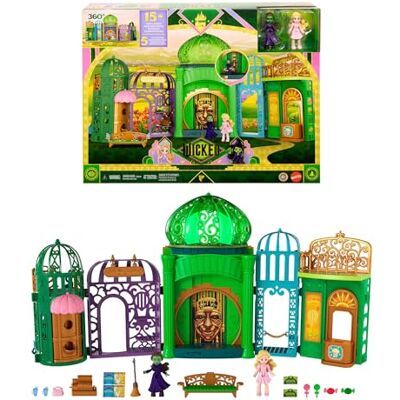 Mattel Universal Pictures Wicked Smaragdstadslekset med Glinda & Elphaba som små dockor, 5 lekutrymmen och 15 tillbehör, inspirerat av filmen, JFM22 Mattel Universal Pictures Wicked Smaragdstadslekset med Glinda & Elphaba som små dockor, 5 lekutrymmen och 15 tillbehör, inspirerat av filmen, JFM22