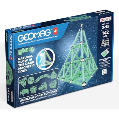 Geomag , Glow Recycled, set med fosforescerande magnetiska konstruktioner, fosforescerande magnetiska stänger, förpackning med 142 stycken, 100% återvunnen plast Geomag , Glow Recycled, set med fosforescerande magnetiska konstruktioner, fosforescerande magnetiska stänger, förpackning med 142 stycken, 100% återvunnen plast