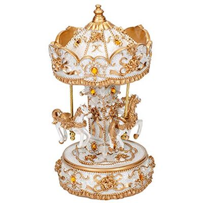 Elanze Designs förgylld guldton hästar musikalisk karusell 25,4 cm roterande statyett spelar melodi karusell vals Elanze Designs förgylld guldton hästar musikalisk karusell 25,4 cm roterande statyett spelar melodi karusell vals