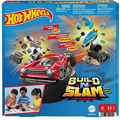 Mattel Hot Wheels Build ‘n Slam-spel för barn, bilspel med byggbara Hot Wheels-bilar för 13 spelare, present till barn och hela familjen, HLX91 Mattel Hot Wheels Build ‘n Slam-spel för barn, bilspel med byggbara Hot Wheels-bilar för 13 spelare, present till barn och hela familjen, HLX91
