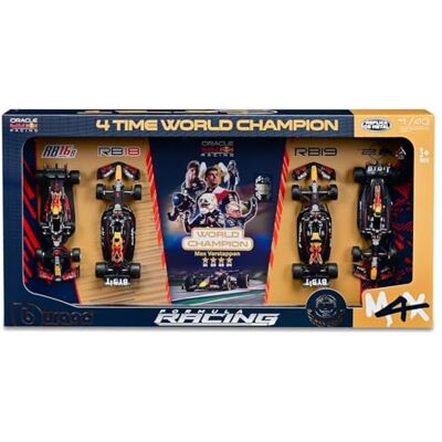 Bburago 1:43 Race Formula Oracle Red Bull 4-Time World Champion, Verstappen, 4 Piece Set by Bburago 1:43 Race Formula Oracle Red Bull 4-Time World Champion, Verstappen, 4 Piece Set by