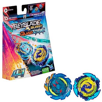 Hasbro Beyblade Burst QuadStrike Komet Helios H8 och Tidal Pandora Epic P8 snurra dubbelpack, Battle snurrande leksak Hasbro Beyblade Burst QuadStrike Komet Helios H8 och Tidal Pandora Epic P8 snurra dubbelpack, Battle snurrande leksak