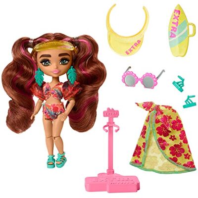 Barbie Extra Minis-resedocka med strandkläder, liten Extra Fly-docka, tropisk outfit med tillbehör, HPB18 Barbie Extra Minis-resedocka med strandkläder, liten Extra Fly-docka, tropisk outfit med tillbehör, HPB18