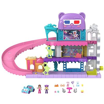Polly Pocket Pollyville Drive-in-bio – 2 dockor, 1 leksaksbil, 11 tillbehör, 3 våningar, hiss, duk, golvaxel, toaletter, snackstativ, för barn från 4 år, HPV39 Polly Pocket Pollyville Drive-in-bio – 2 dockor, 1 leksaksbil, 11 tillbehör, 3 våningar, hiss, duk, golvaxel, toaletter, snackstativ, för barn från 4 år, HPV39