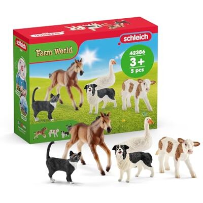 Schleich FARM WORLD Gårdsdjursset 42386 med kalv, mustangföl, katt, hund och gås Realistiska djurfigurer för barn Gårdsleksak från 3 år 5 delar Exklusivt på Amazon Schleich FARM WORLD Gårdsdjursset 42386 med kalv, mustangföl, katt, hund och gås Realistiska djurfigurer för barn Gårdsleksak från 3 år 5 delar Exklusivt på Amazon