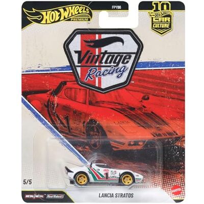 Hot Wheels Premium Car Culture Lancia Stratos i skala 1:64 Samlingsfordon med Real Riders-däck samt kaross och chassi i metall, JKF26 Hot Wheels Premium Car Culture Lancia Stratos i skala 1:64 Samlingsfordon med Real Riders-däck samt kaross och chassi i metall, JKF26