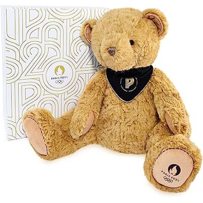 Doudou et Compagnie Ours Prenium Paris 2024- officiell licens för de olympiska spelen i Paris 2024 plysch med bandana från födseln för spädbarn 37 cm brun JO2452 Doudou et Compagnie Ours Prenium Paris 2024- officiell licens för de olympiska spelen i Paris 2024 plysch med bandana från födseln för spädbarn 37 cm brun JO2452