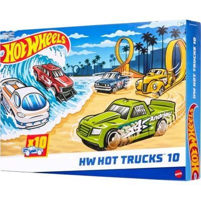 Hot Wheels Trucks 10-pack (stilar kan variera) Set med 10 die-cast-leksaksfordon i skala 1:64, nytto-, racing- och andra pickuper eller vans, moderna och retro, HYM97 Hot Wheels Trucks 10-pack (stilar kan variera) Set med 10 die-cast-leksaksfordon i skala 1:64, nytto-, racing- och andra pickuper eller vans, moderna och retro, HYM97