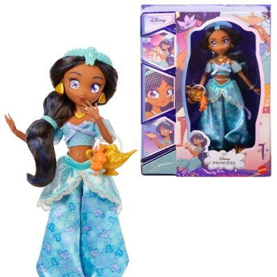 Mattel Disney Collector Princess Jasmine manga-docka Samlardocka i anime-stil (23 cm) med tillbehör, rörlig, med handväska och djurberlock, för barn och samlare, JNC38 Mattel Disney Collector Princess Jasmine manga-docka Samlardocka i anime-stil (23 cm) med tillbehör, rörlig, med handväska och djurberlock, för barn och samlare, JNC38