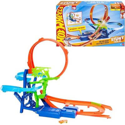 Hot Wheels leksaksbil trackset, stunttrack oändlig crash-action med gjuten leksaksbil i skala 1:64 och batteridriven accelerator för oändliga stunts och racing, JKJ78 Hot Wheels leksaksbil trackset, stunttrack oändlig crash-action med gjuten leksaksbil i skala 1:64 och batteridriven accelerator för oändliga stunts och racing, JKJ78