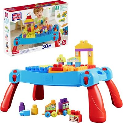 Mega Bloks First Builders-byggklossar för barn, Build 'n Learn bärbart aktivitetsbord med 30 delar och inbyggd förvaring, blått, för barn från 1 år., CNM42 Mega Bloks First Builders-byggklossar för barn, Build 'n Learn bärbart aktivitetsbord med 30 delar och inbyggd förvaring, blått, för barn från 1 år., CNM42