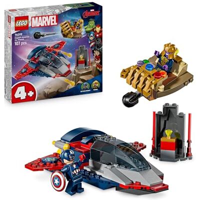 Lego Marvel Captain America mot Thanos, Byggleksak med superhjältar för barn, med ett jetplan, en raket och 2 minifigurer, Rollekspresent till pojkar och flickor från 4 år 76319 Lego Marvel Captain America mot Thanos, Byggleksak med superhjältar för barn, med ett jetplan, en raket och 2 minifigurer, Rollekspresent till pojkar och flickor från 4 år 76319
