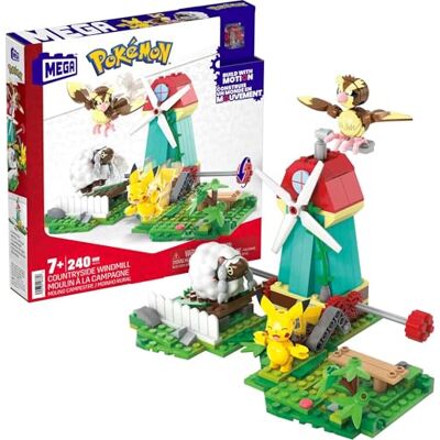 Mega Bloks Mega Pokémon, Actionfigure Byggleksaksset, Landside Windmill med 240 stycken, rörelse och 3 poserbara karaktärer, presentidé för barn, HKT21 Mega Bloks Mega Pokémon, Actionfigure Byggleksaksset, Landside Windmill med 240 stycken, rörelse och 3 poserbara karaktärer, presentidé för barn, HKT21