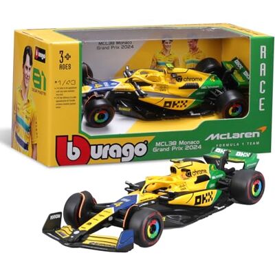 Bburago McLaren MCL38 Monaco GP 2024 Senna Livery Skala 1:43, Diecast Replika Detaljerat Slumpmässigt Sortiment Norris eller Piastri, Ayrton Senna Tribute Edition Bburago McLaren MCL38 Monaco GP 2024 Senna Livery Skala 1:43, Diecast Replika Detaljerat Slumpmässigt Sortiment Norris eller Piastri, Ayrton Senna Tribute Edition