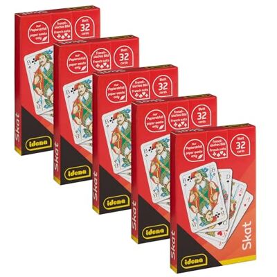 Idena 90271 – Skatspel med franska blad, 5 stycken med 32 kort vardera, för 3–4 spelare från 12 år, kortformat ca 5,9 x 9,1 cm Idena 90271 – Skatspel med franska blad, 5 stycken med 32 kort vardera, för 3–4 spelare från 12 år, kortformat ca 5,9 x 9,1 cm