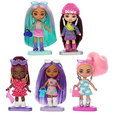Barbie Fem -dockor, Extra Mini Minis-paket, små dockor med färgglada kläder och accessoarer, HPN09 Barbie Fem -dockor, Extra Mini Minis-paket, små dockor med färgglada kläder och accessoarer, HPN09