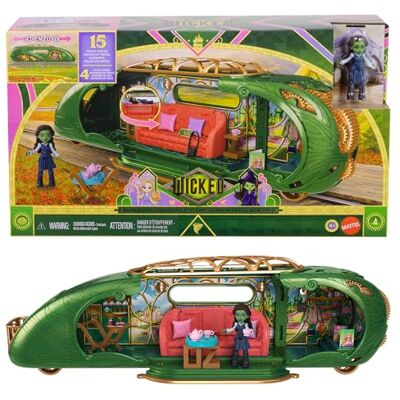Mattel Universal Pictures Wicked Smaragdstadens tåglekset med Elphaba som liten docka, 3 lekutrymmen och 14 tillbehör, inspirerat av filmen, JKM07 Mattel Universal Pictures Wicked Smaragdstadens tåglekset med Elphaba som liten docka, 3 lekutrymmen och 14 tillbehör, inspirerat av filmen, JKM07