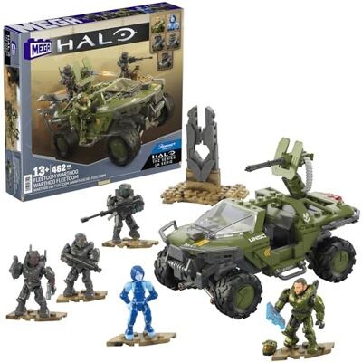 Mega Halo-byggleksaksset, FLEETCOM Warthog ATV-fordon med 469 delar, 5 ställbara mikroactionfigurer och tillbehör, HNC57 Mega Halo-byggleksaksset, FLEETCOM Warthog ATV-fordon med 469 delar, 5 ställbara mikroactionfigurer och tillbehör, HNC57