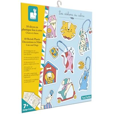 Janod 10-pack krympbara plastdekorationer hund- och katttema Les Ateliers du Calme-DIY- barn kreativa fritidskit fingerfärdighet och koncentration från 6 år, J09163 Janod 10-pack krympbara plastdekorationer hund- och katttema Les Ateliers du Calme-DIY- barn kreativa fritidskit fingerfärdighet och koncentration från 6 år, J09163