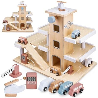 mamabrum Garage träbilar 3 nivåer parkering med hiss, landningsbana, 4 bilar, helikopter pedagogisk leksak 45 x 30 x 37 cm CE & EN71 (7 stycken) mamabrum Garage träbilar 3 nivåer parkering med hiss, landningsbana, 4 bilar, helikopter pedagogisk leksak 45 x 30 x 37 cm CE & EN71 (7 stycken)